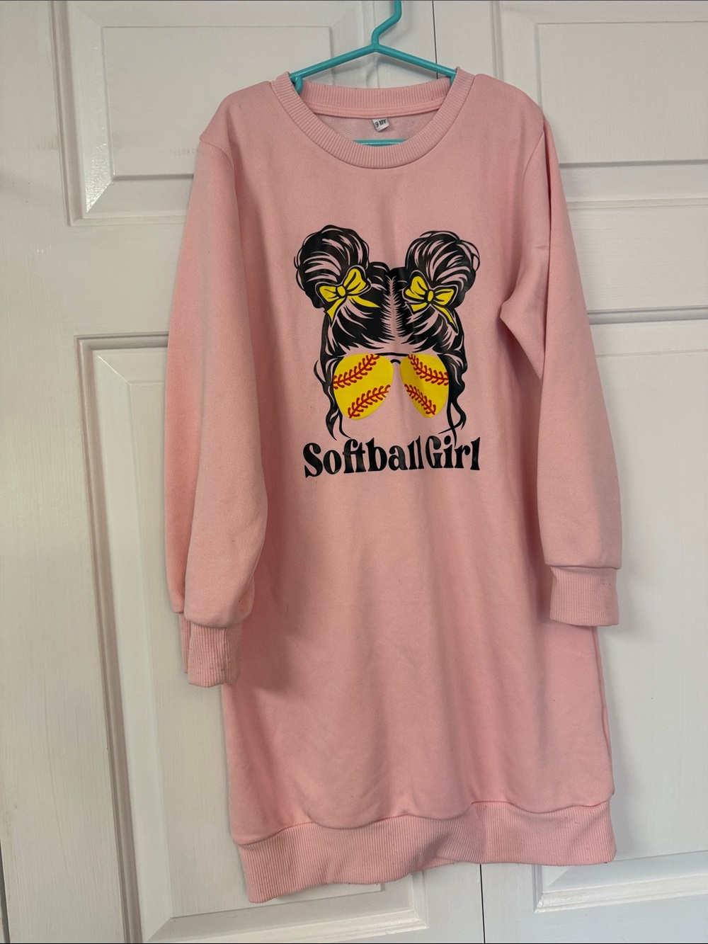 Pink "Softball Girl" Graphic Sweatshirt Dress